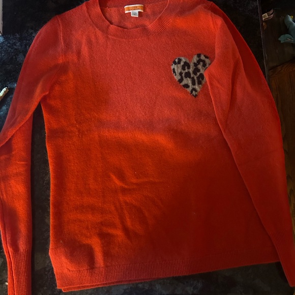 J. Crew Red Sweater with Leopard Heart Accent - Picture 1 of 5